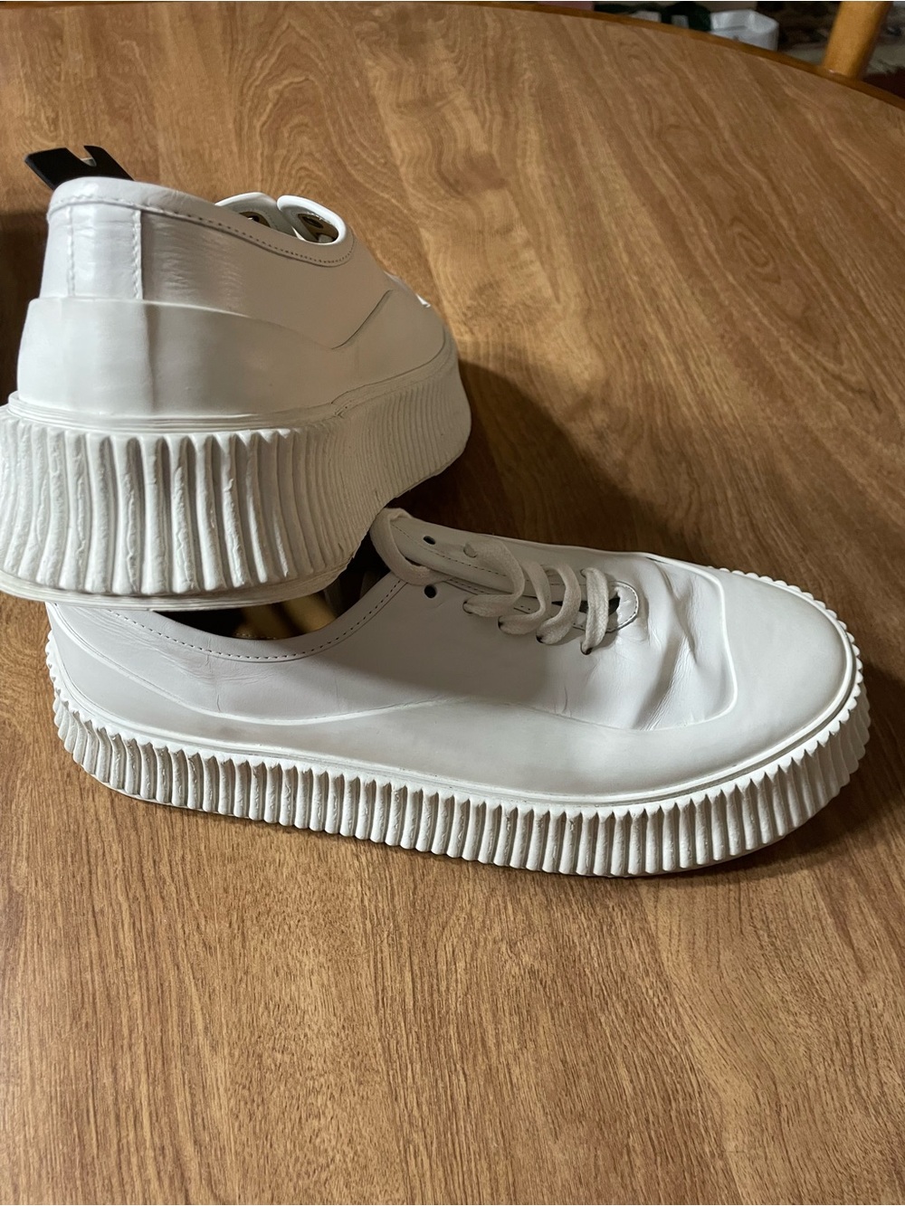 Jil Sander White Ribbed Platform Leather Sneakers - Picture 4 of 13